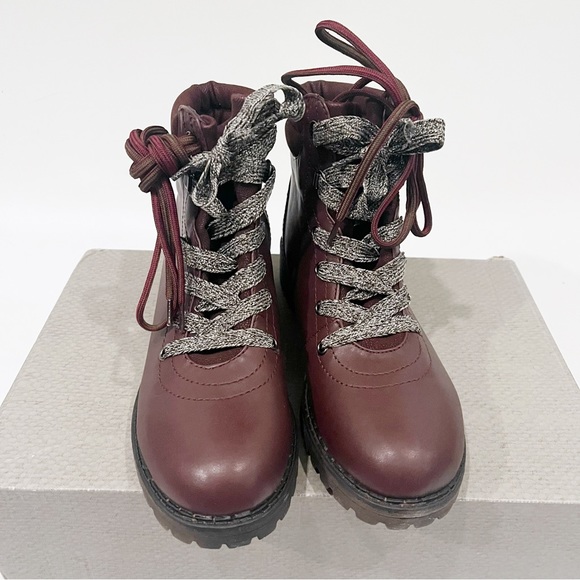 Maurices Whitney Ankle Hiker Lace Up Boots Vegan Leather Maroon Lug Sole - Picture 4 of 8